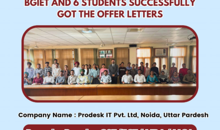 6 meritorious students of BGGI placed in Prodesk IT Pvt. Ltd. Company Noida Uttar Pradesh.